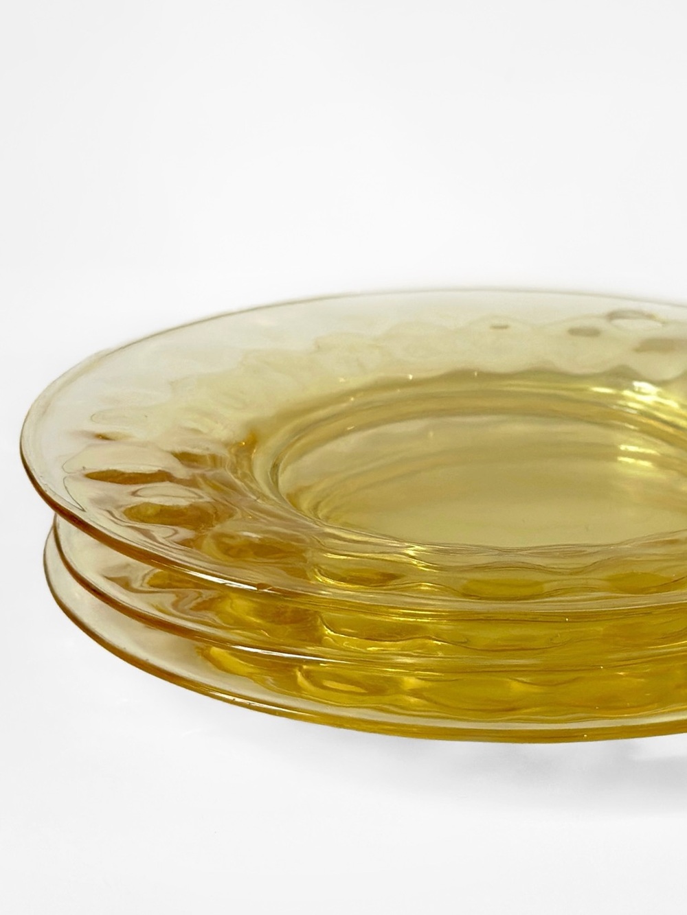 VTG Amber Glass Plates Small Salad / Desert Plate Set of 3 Textured Rim 6”